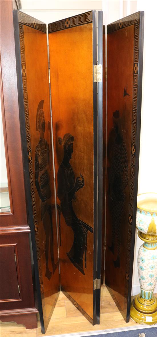 A lacquer four fold screen W.160cm approx.